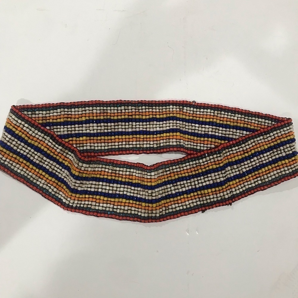 Beaded multicolor elastic stretch belt 2.5 wide 26 inch